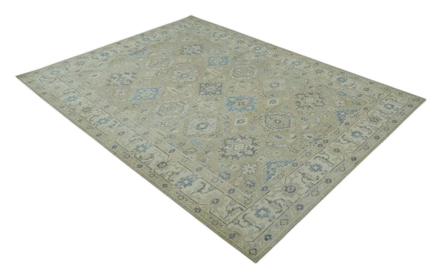 Custom Made Beige and Ivory Hand knotted Traditional Oushak wool Area Rug