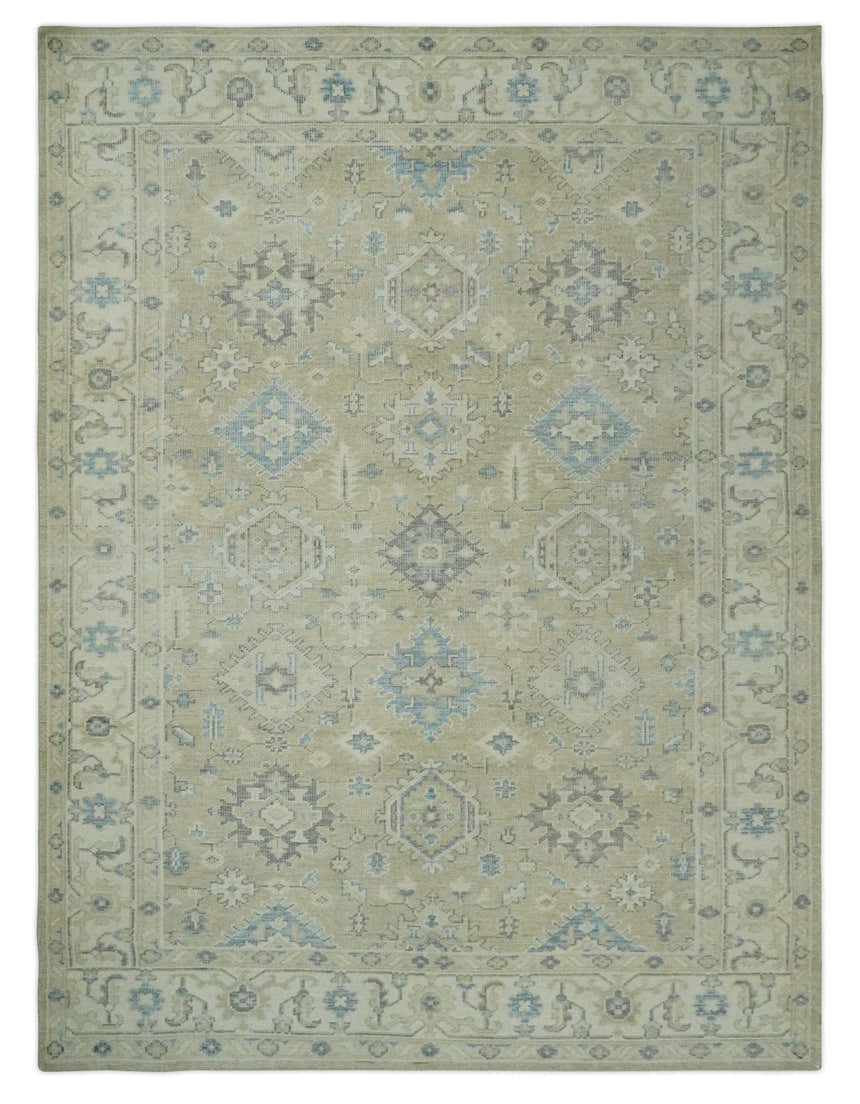 Custom Made Beige and Ivory Hand knotted Traditional Oushak wool Area Rug