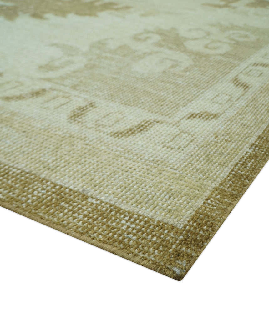 Custom Made Beige and Olive Hand Knotted Traditional wool area rug