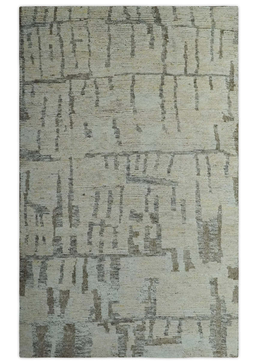 Custom Made Beige, Olive and Gray Hand Knotted Modern Abstract wool Area Rug