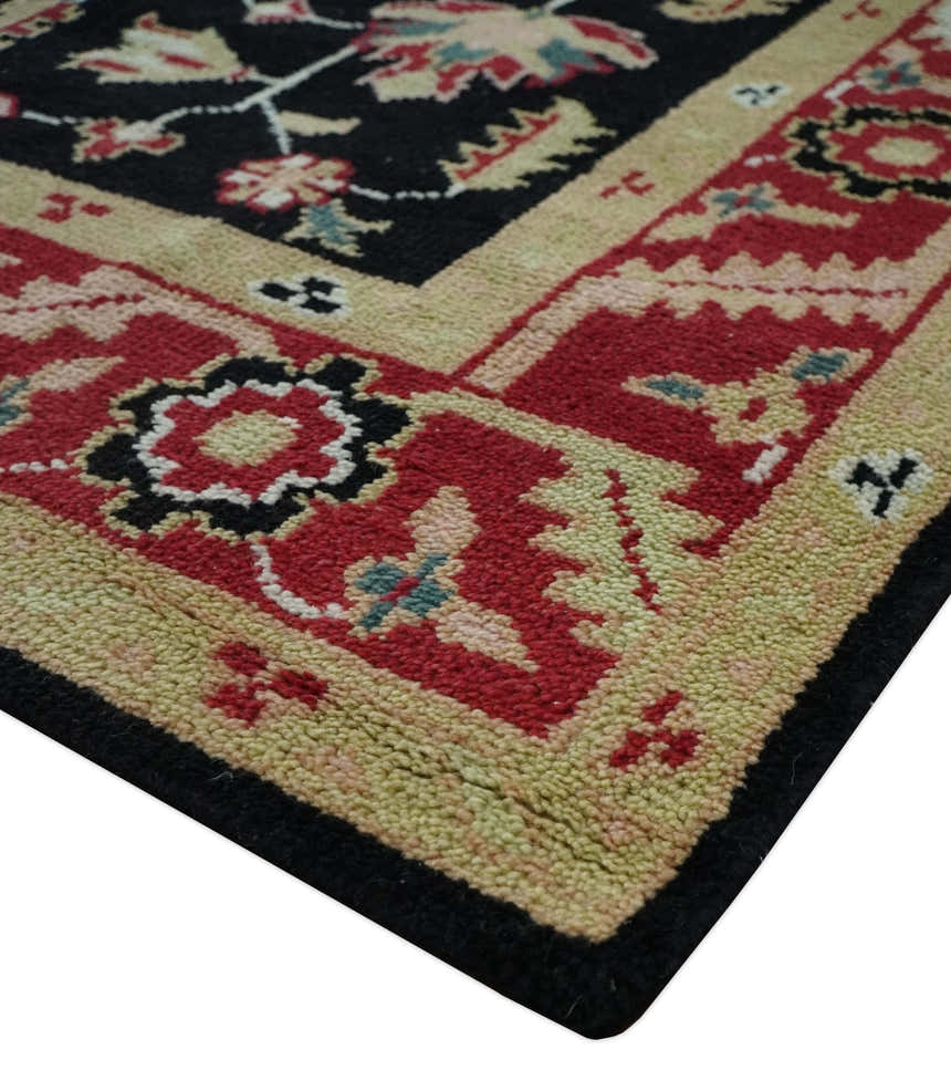 Custom Made Black, Rust, and Olive Traditional Oriental Hand Knotted Wool Area Rug