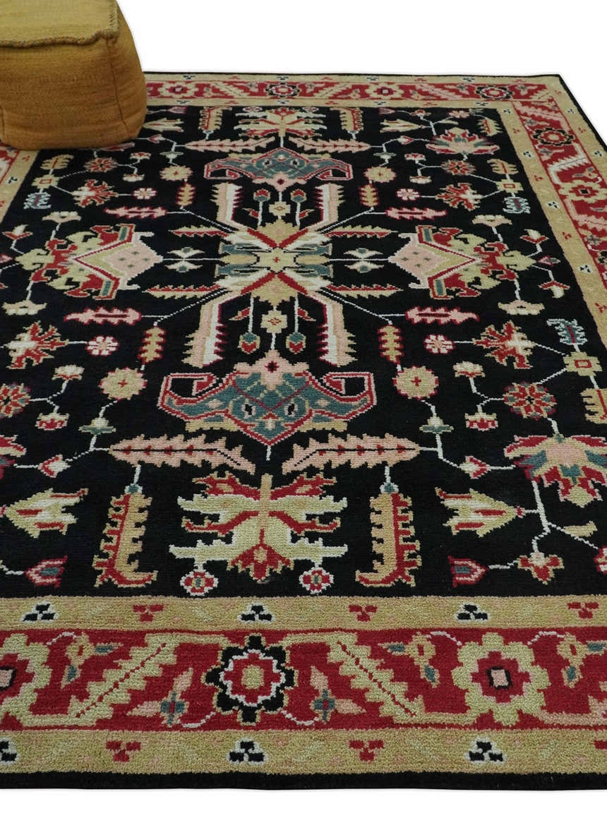 Custom Made Black, Rust, and Olive Traditional Oriental Hand Knotted Wool Area Rug