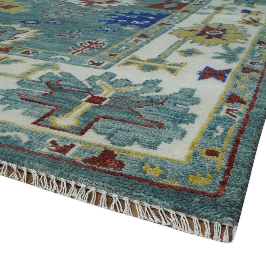 Custom Made Blue and Ivory Colorful Hand knotted Traditional Oushak wool Area Rug