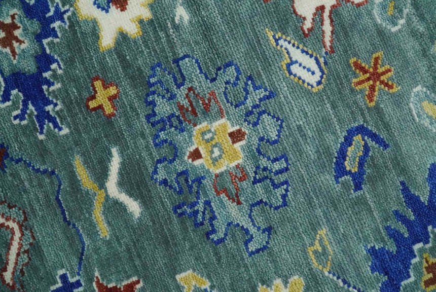 Custom Made Blue and Ivory Colorful Hand knotted Traditional Oushak wool Area Rug