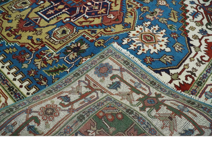 Custom Made Blue and Ivory Medallion Hand knotted Traditional wool Area Rug