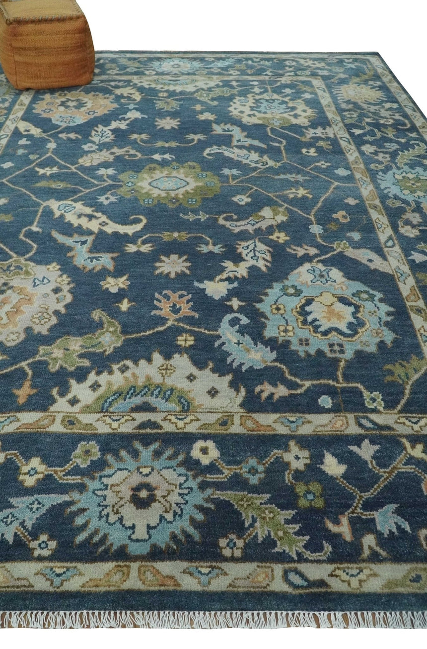 Custom Made Blue, Beige and Green Multi size Hand knotted Traditional Oushak Wool Area Rug