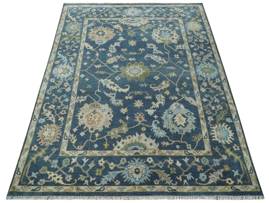 Custom Made Blue, Beige and Green Multi size Hand knotted Traditional Oushak Wool Area Rug