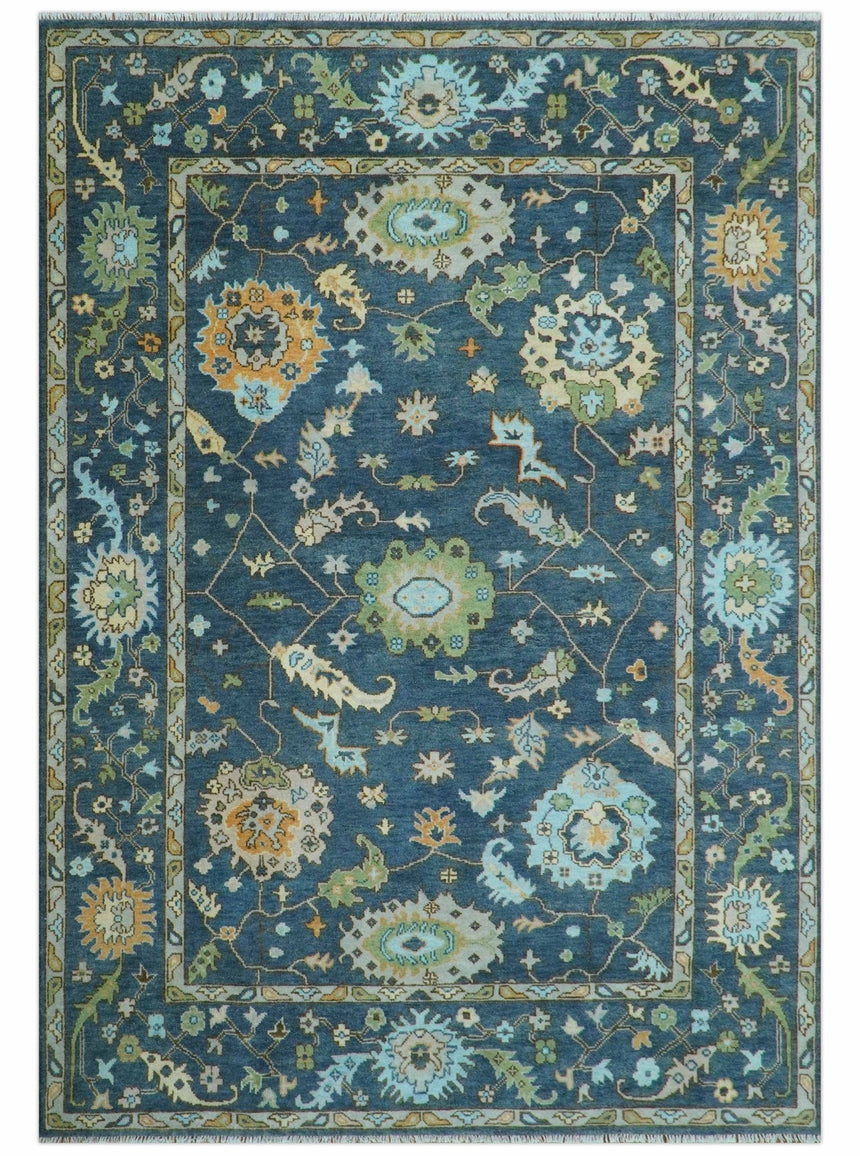 Custom Made Blue, Beige and Green Multi size Hand knotted Traditional Oushak Wool Area Rug