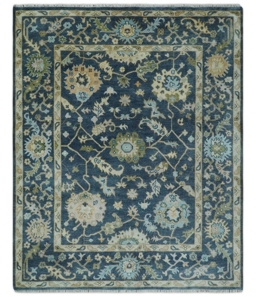 Custom Made Blue, Beige and Green Multi size Hand knotted Traditional Oushak Wool Area Rug