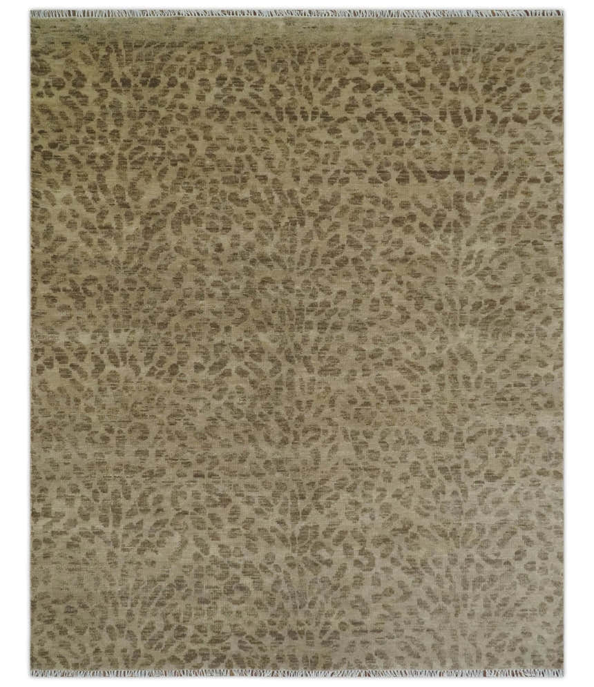 Custom Made Camel and Taupe Modern leopard Design Hand knotted wool area rug