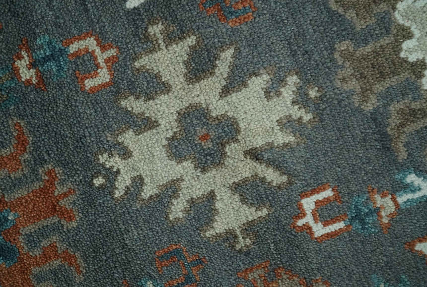 Custom Made Charcoal and Teal Hand knotted Traditional Oushak wool area rug