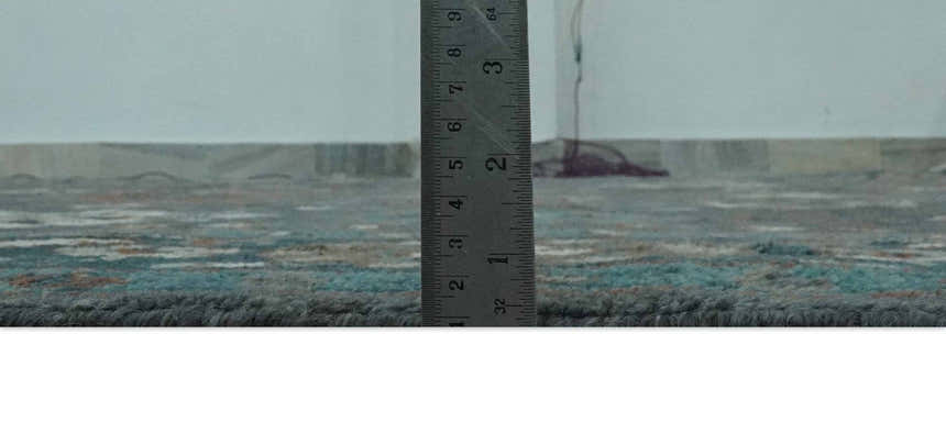 Custom Made Charcoal and Teal Hand knotted Traditional Oushak wool area rug