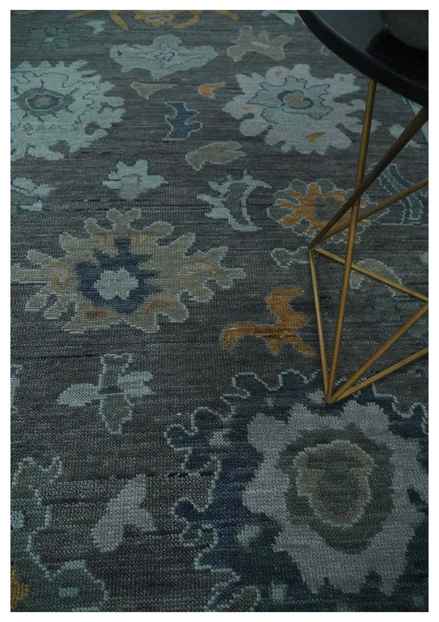 Custom Made Charcoal, Gray and Silver Antique look Traditional Oushak wool Area Rug
