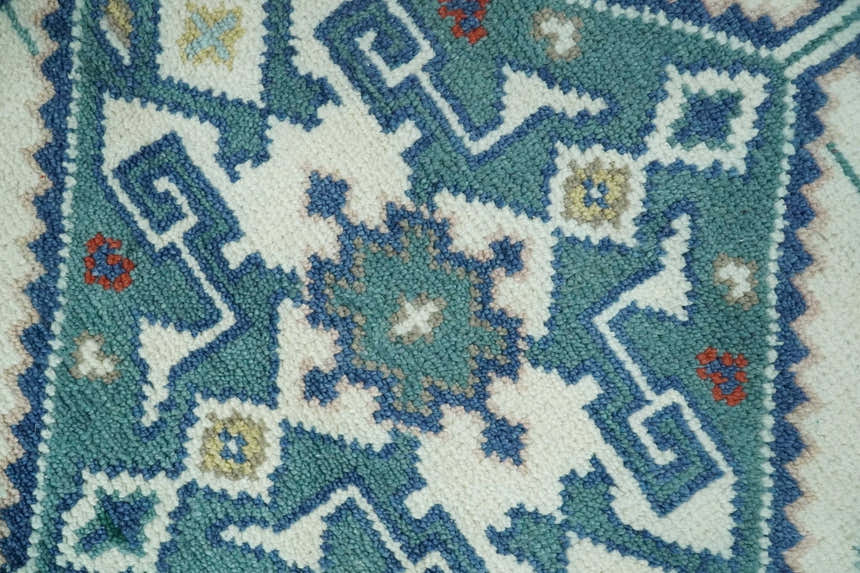Custom Made Colorful Ivory, Blue, Brown and Teal Hand Knotted Traditional Heriz size wool Area Rug