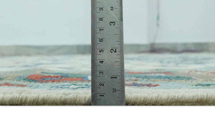 Custom Made Colorful Ivory, Blue, Brown and Teal Hand Knotted Traditional Heriz size wool Area Rug