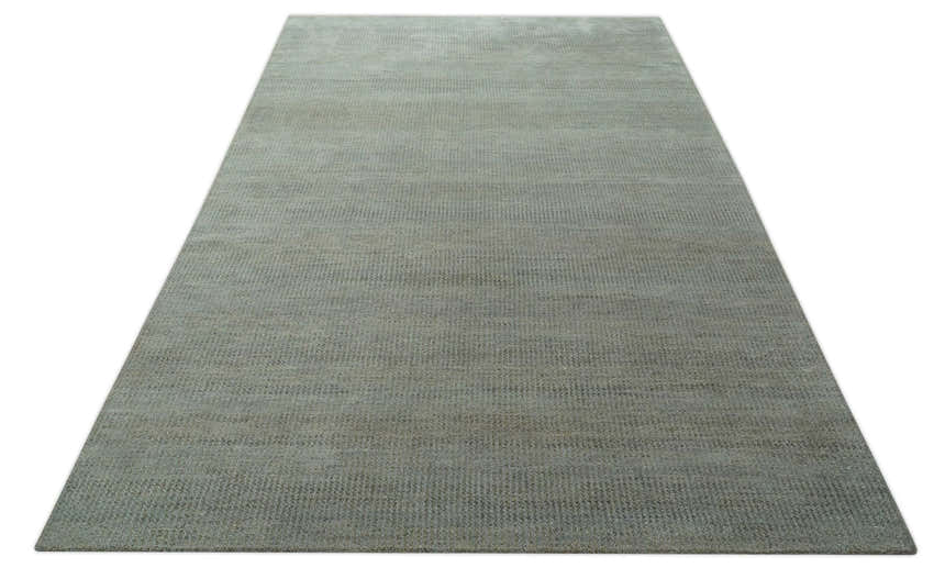 Custom Made Contemporary Blue and Brown Hand Knotted wool Area Rug