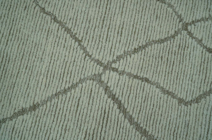 Custom Made Contemporary Pattern Brown And Ivory Hand Tufted Wool Area Rug