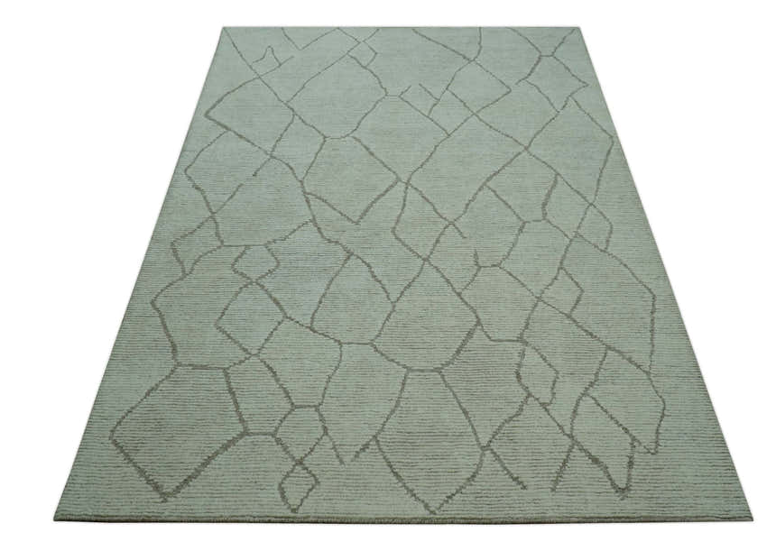 Custom Made Contemporary Pattern Brown And Ivory Hand Tufted Wool Area Rug