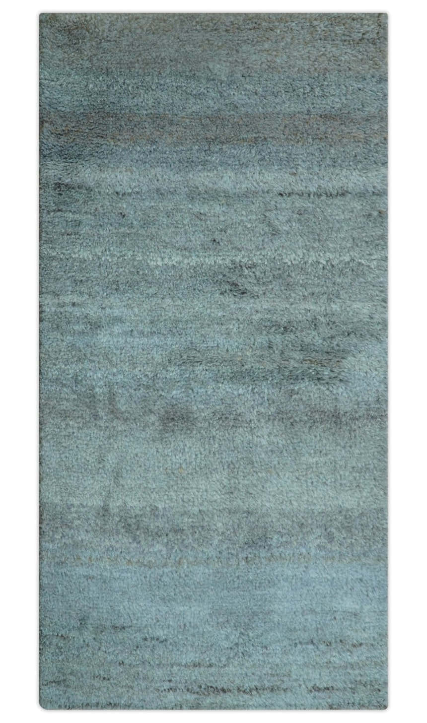 Custom Made Contemporary Solid Blueish Silver Hand knotted wool Area Rug