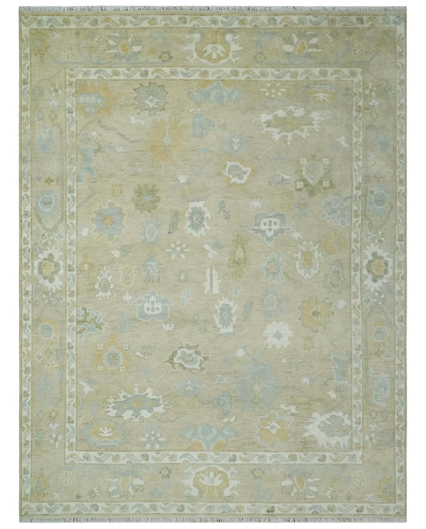 Custom Made Earthy Hand Knotted Beige and Ivory Traditional Multi Size Wool Area Rug