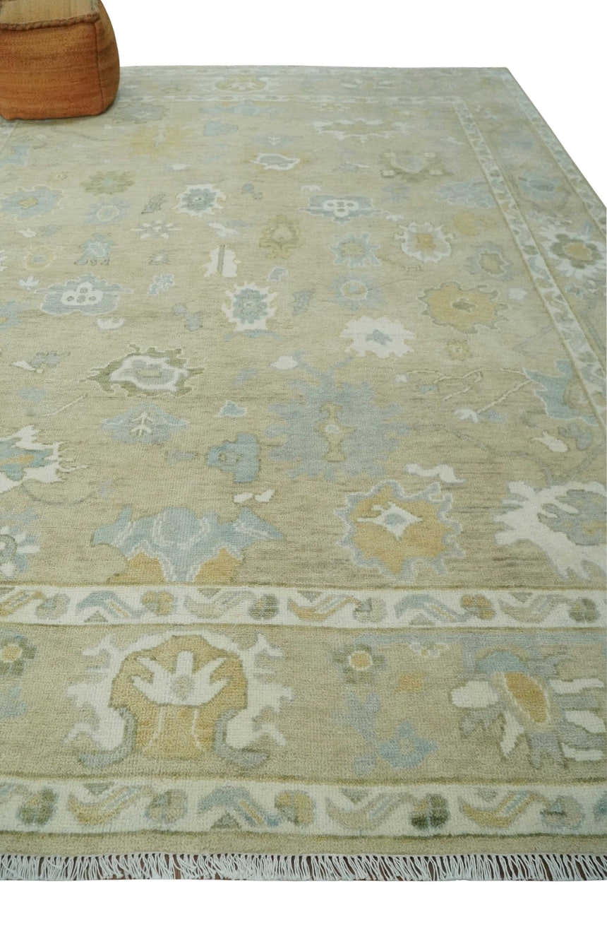 Custom Made Earthy Hand Knotted Beige and Ivory Traditional Multi Size Wool Area Rug