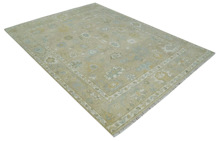 Custom Made Earthy Hand Knotted Beige and Ivory Traditional Multi Size Wool Area Rug