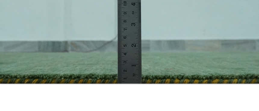 Custom Made Geometrical Stripes Design Green, Ivory and Charcoal wool Area Rug