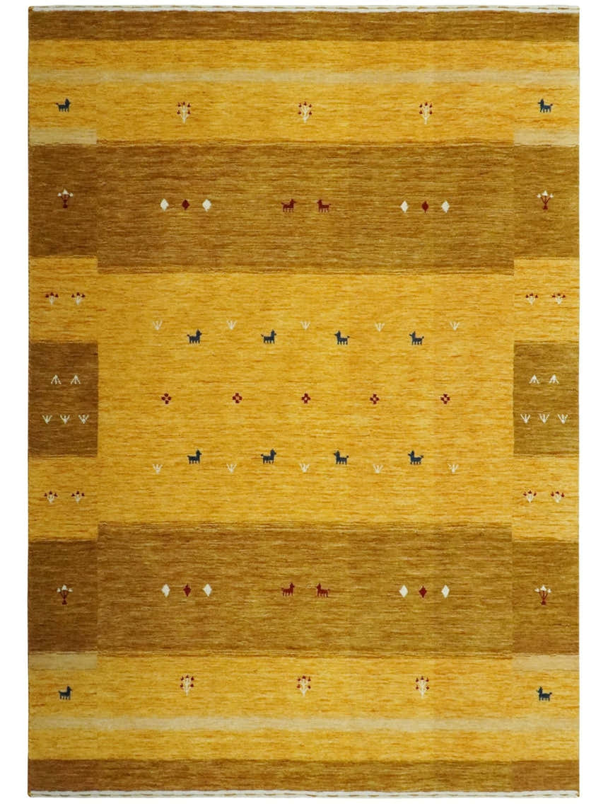 Custom Made Gold Tribal Gabbeh wool Area Rug