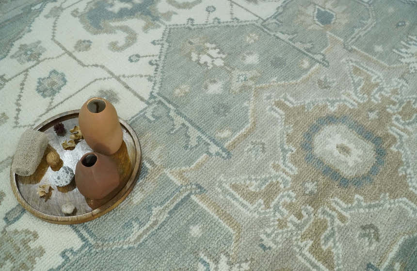 Custom Made Gray, Ivory and Silver Hand knotted Traditional Medallion wool Area Rug