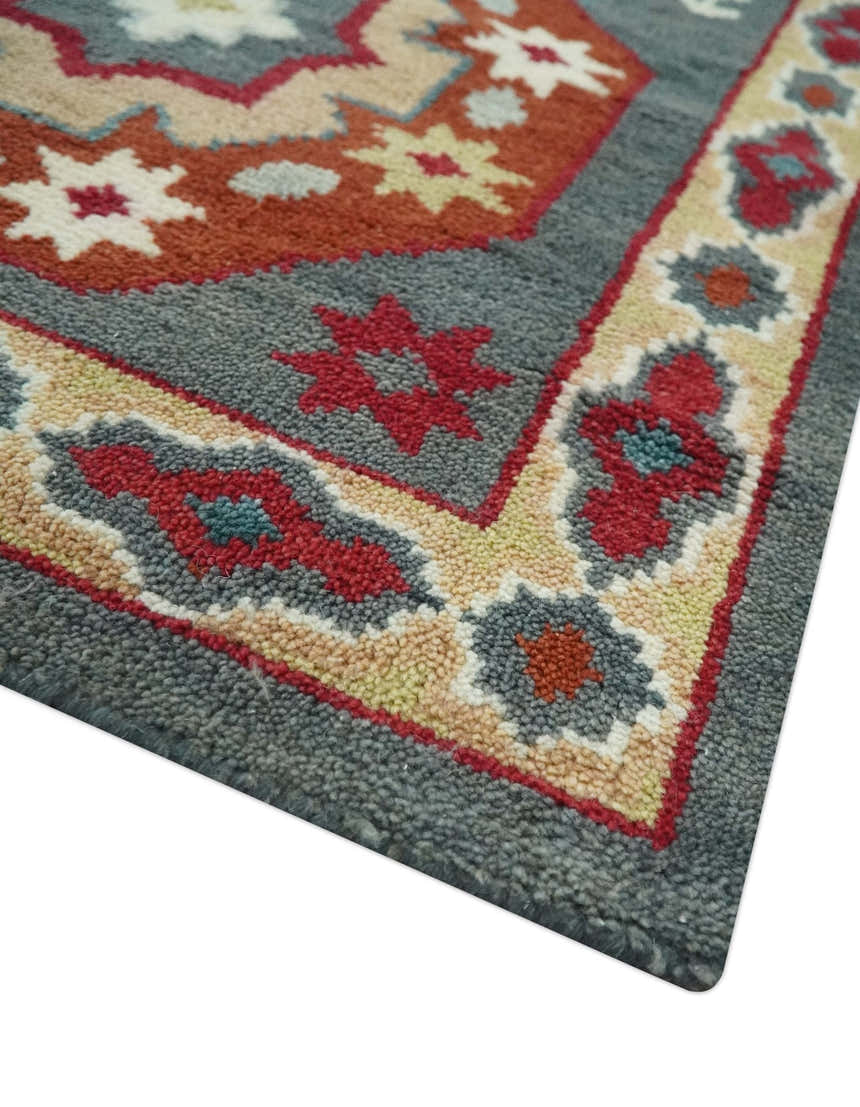 Custom Made Gray, Rust and Peach Traditional Medallion Mamluk Design wool Rug