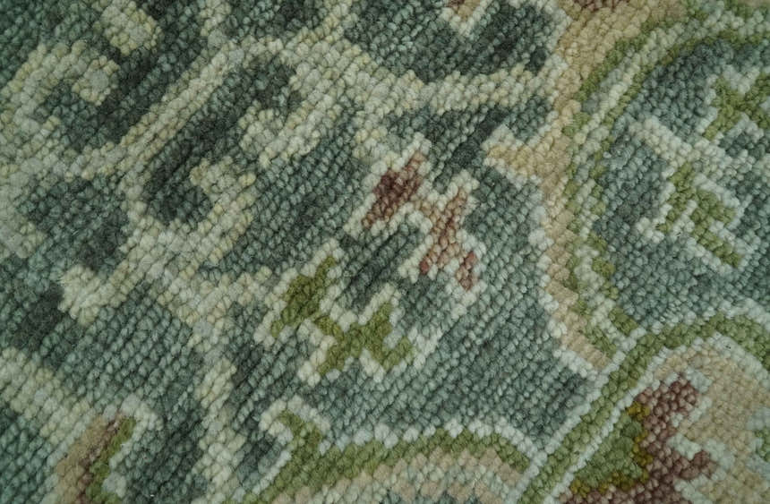 Custom Made Gray, Silver and Green Hand Knotted Traditional Large Design wool area rug