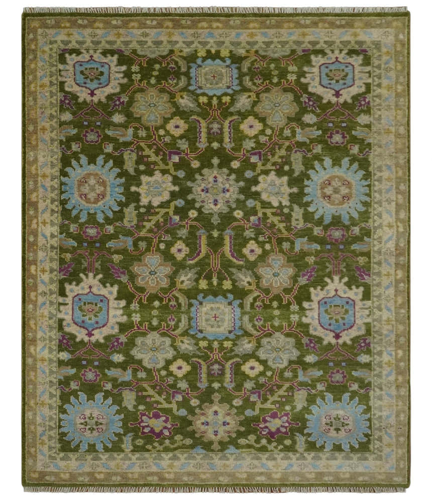 Custom Made Green, Beige and Purple Hand Knotted Traditional Oushak wool area rug