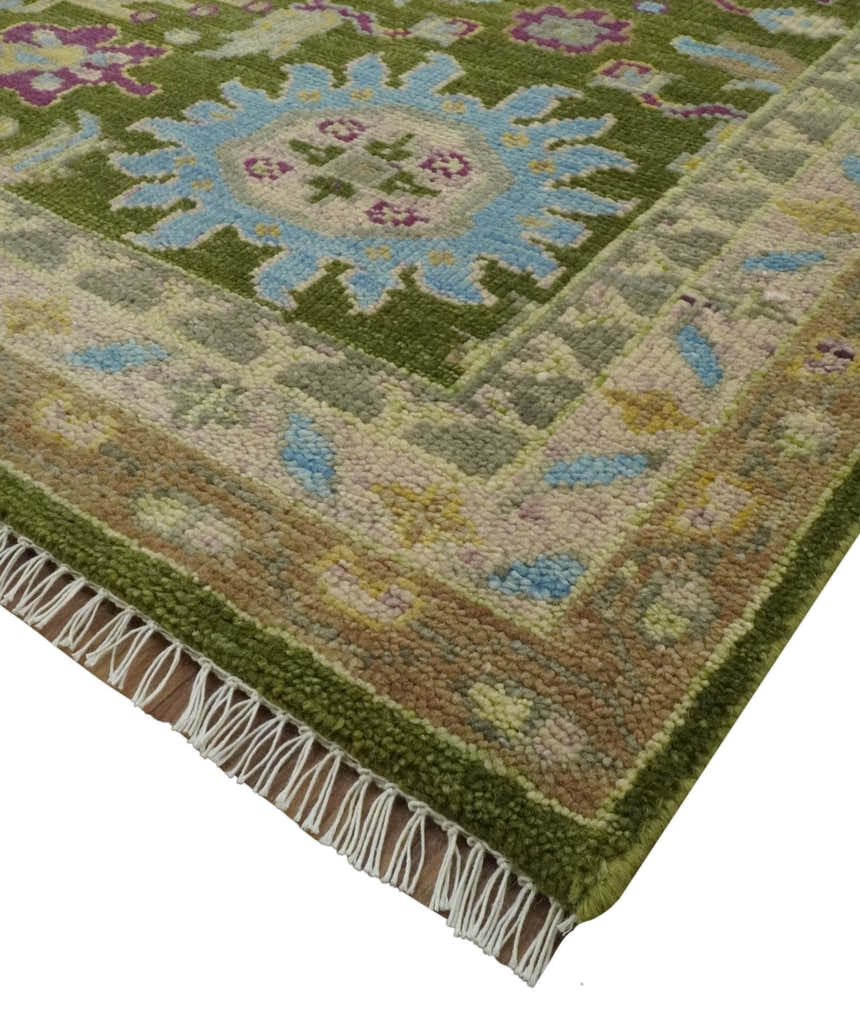 Custom Made Green, Beige and Purple Hand Knotted Traditional Oushak wool area rug