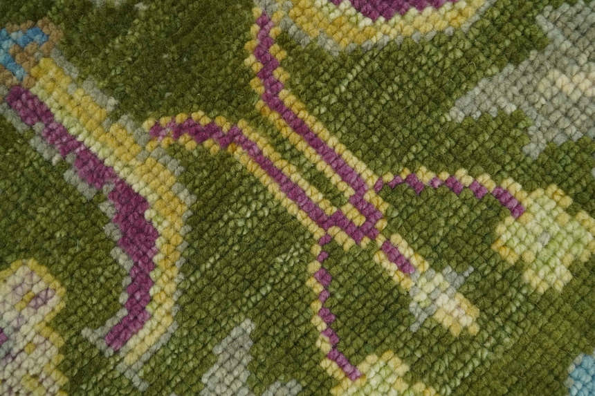 Custom Made Green, Beige and Purple Hand Knotted Traditional Oushak wool area rug