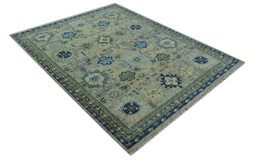 Custom Made Lt. Silver, Grey and Mustard Hand Knotted Traditional Oushak wool area rug