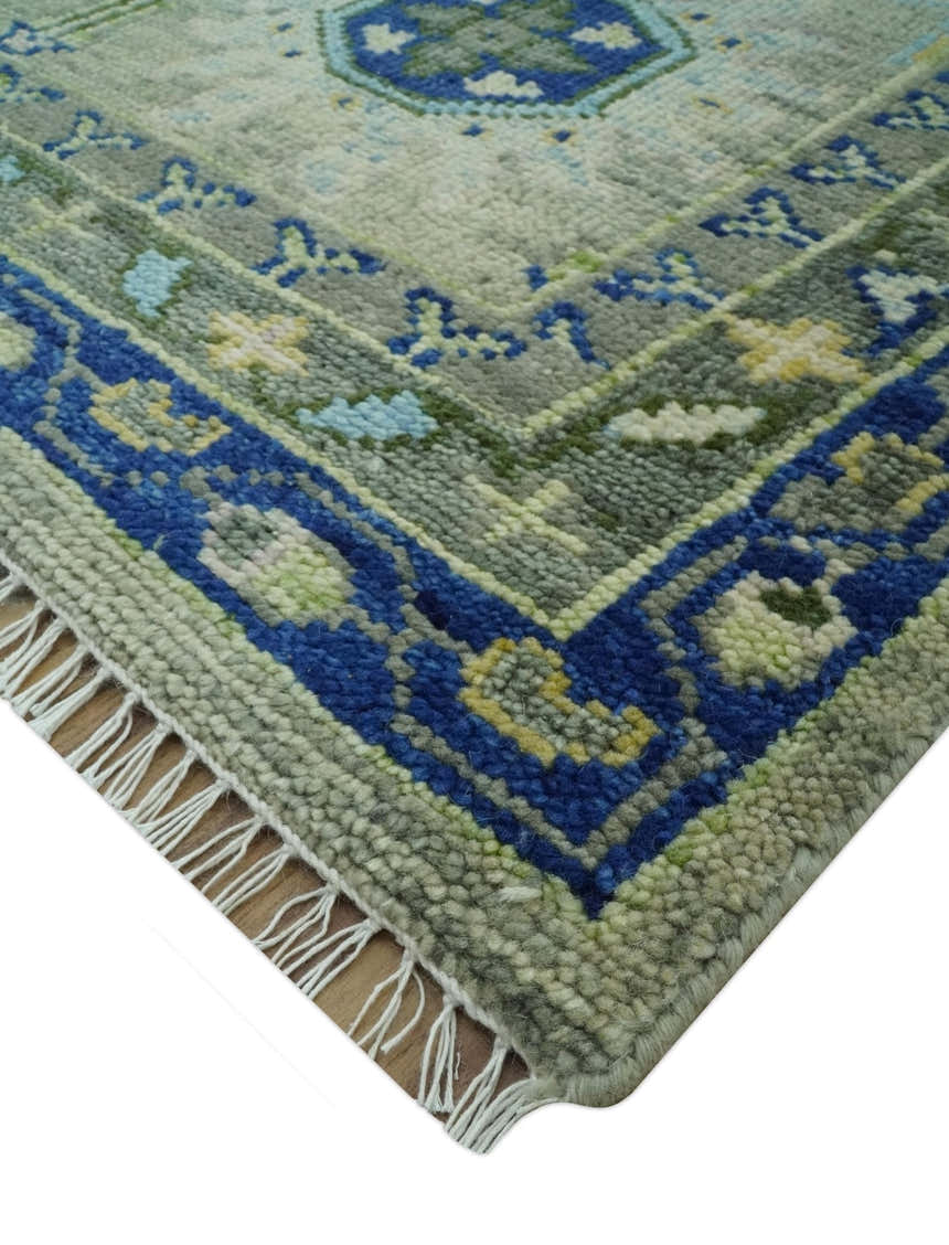 Custom Made Lt. Silver, Grey and Mustard Hand Knotted Traditional Oushak wool area rug