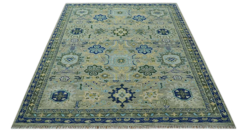 Custom Made Lt. Silver, Grey and Mustard Hand Knotted Traditional Oushak wool area rug