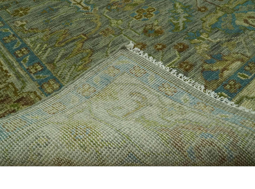 Custom Made Green Hand Knotted Antique Design Traditional Oushak wool area rug