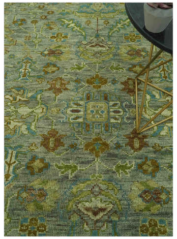 Custom Made Green Hand Knotted Antique Design Traditional Oushak wool area rug