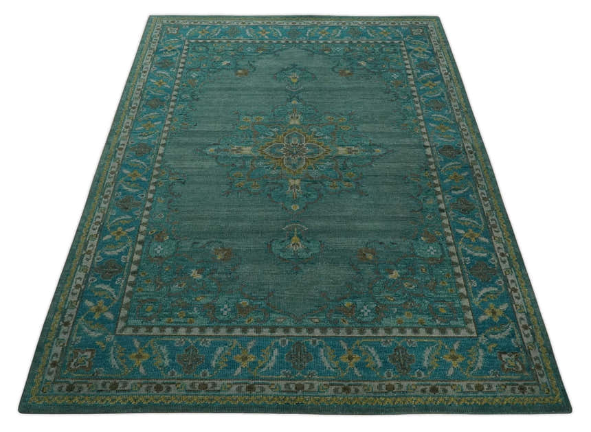 Custom Made Green Hand Knotted Antique Style Multi Size Traditional Wool Rug