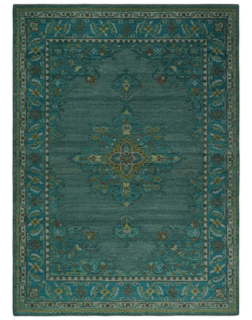 Custom Made Green Hand Knotted Antique Style Multi Size Traditional Wool Rug