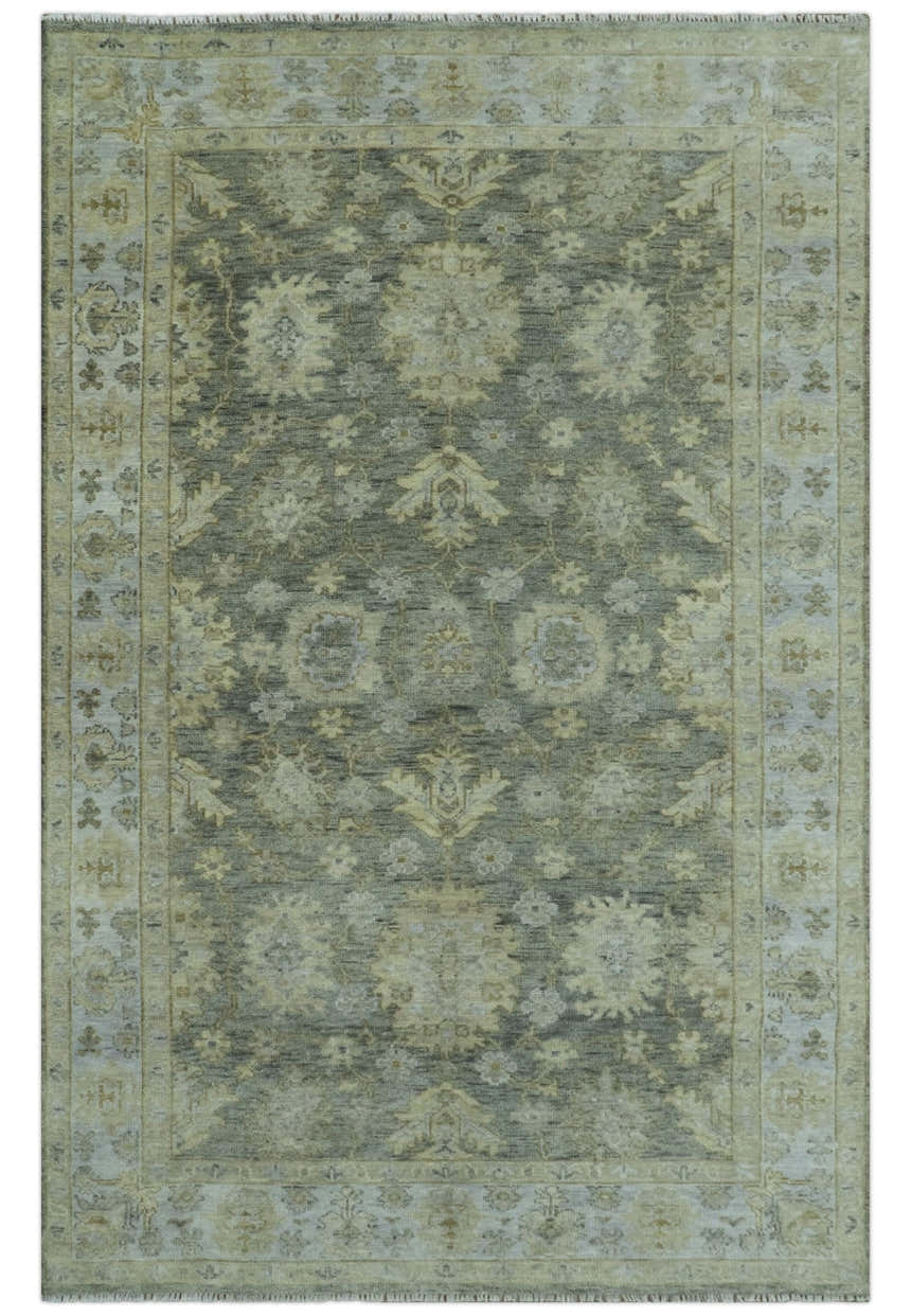 Custom Made Green, Silver and Olive Hand knotted Traditional Oushak Wool Area Rug