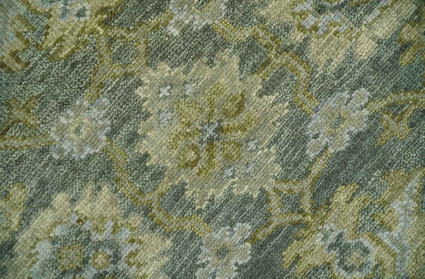 Custom Made Green, Silver and Olive Hand knotted Traditional Oushak Wool Area Rug