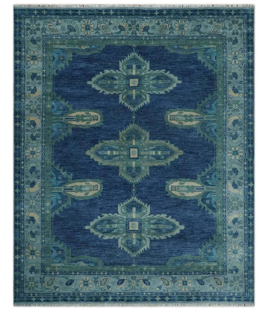 Tullu Custom Made Hand Knotted Blue and Silver Traditional Wool Rug