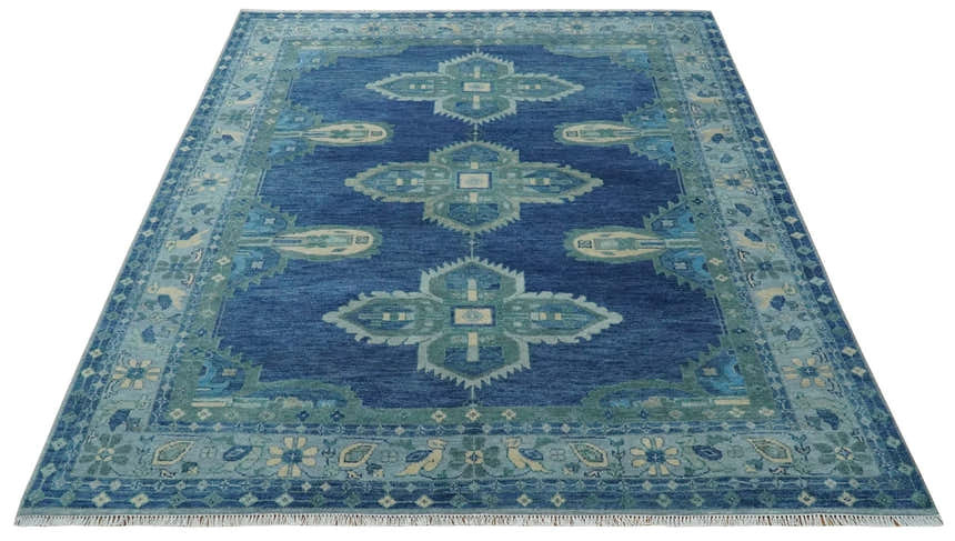 Tullu Custom Made Hand Knotted Blue and Silver Traditional Wool Rug