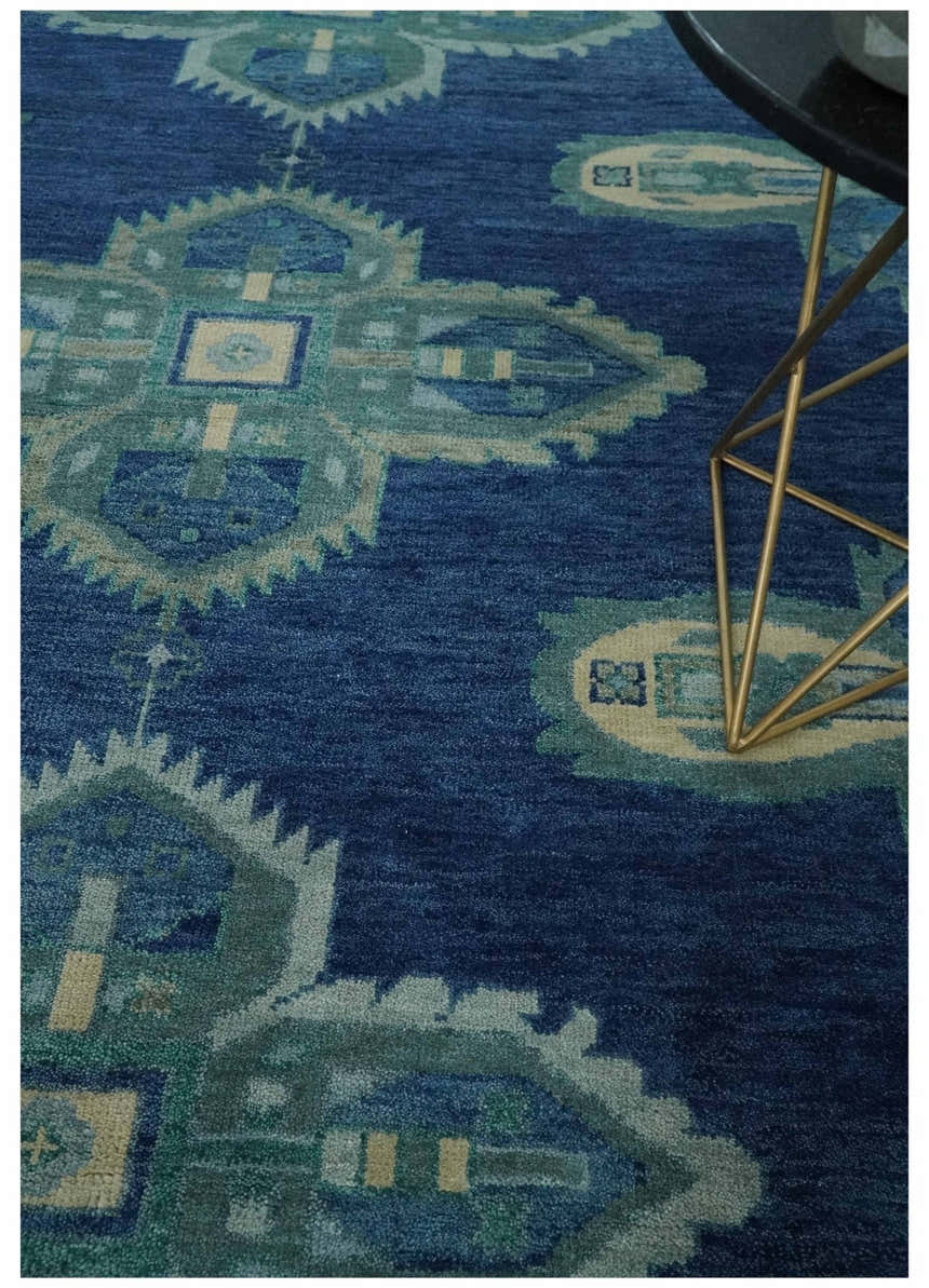 Tullu Custom Made Hand Knotted Blue and Silver Traditional Wool Rug