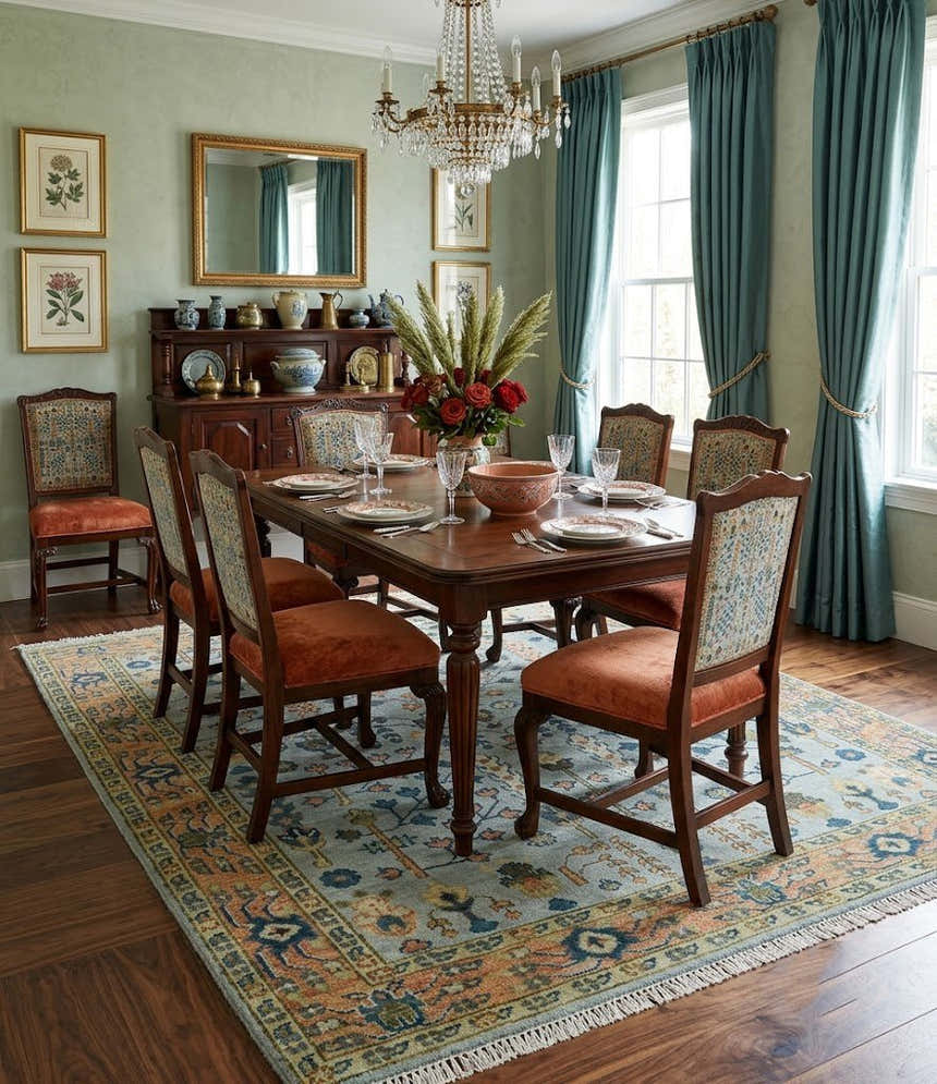 Custom Made Hand Knotted Living Room and Bedroom Rug Rust and Silver Traditional Turkish Style Wool Rug