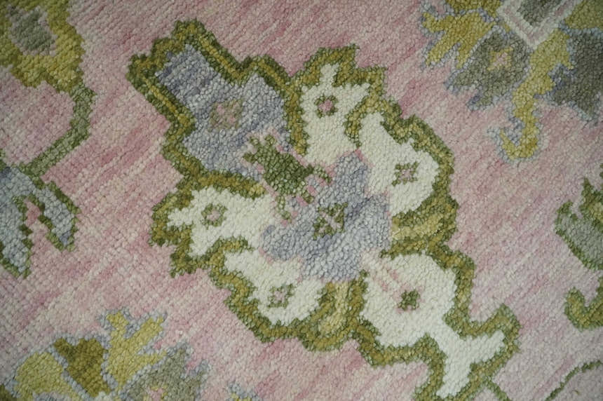 Custom Made Hand Knotted Peach, Ivory and Olive Traditional Style Wool Area Rug