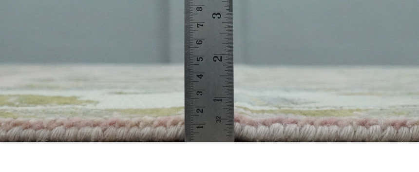 Custom Made Hand Knotted Peach, Ivory and Olive Traditional Style Wool Area Rug