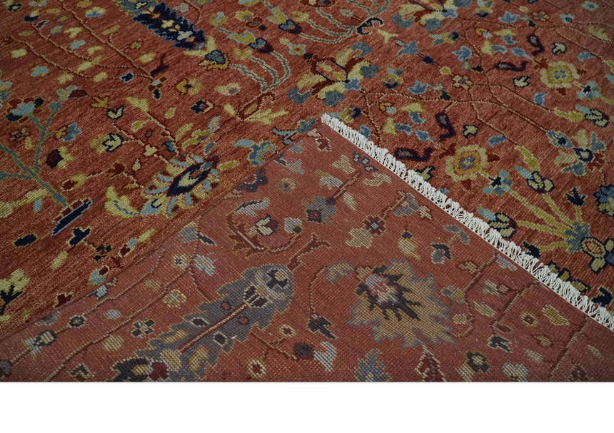 custom Made Hand Knotted Rust and Beige Traditional Turkish Knot Oushak Wool Rug